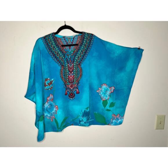 NWT Belle by Kim Gravel Printed V-Neck Lace-Up Poncho SIZE SMALL - Picture 6 of 6